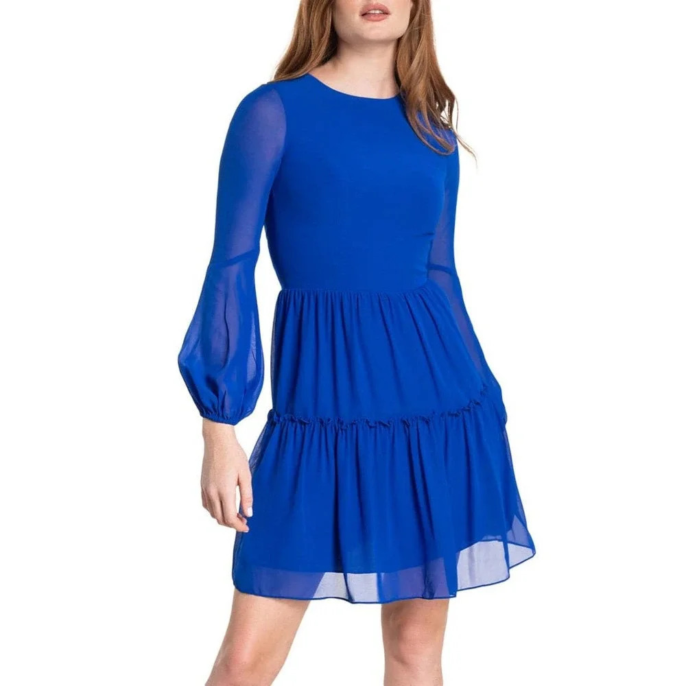 Dress the Population Paola Dress Open Back Long Sleeve Blue Size Small NEW